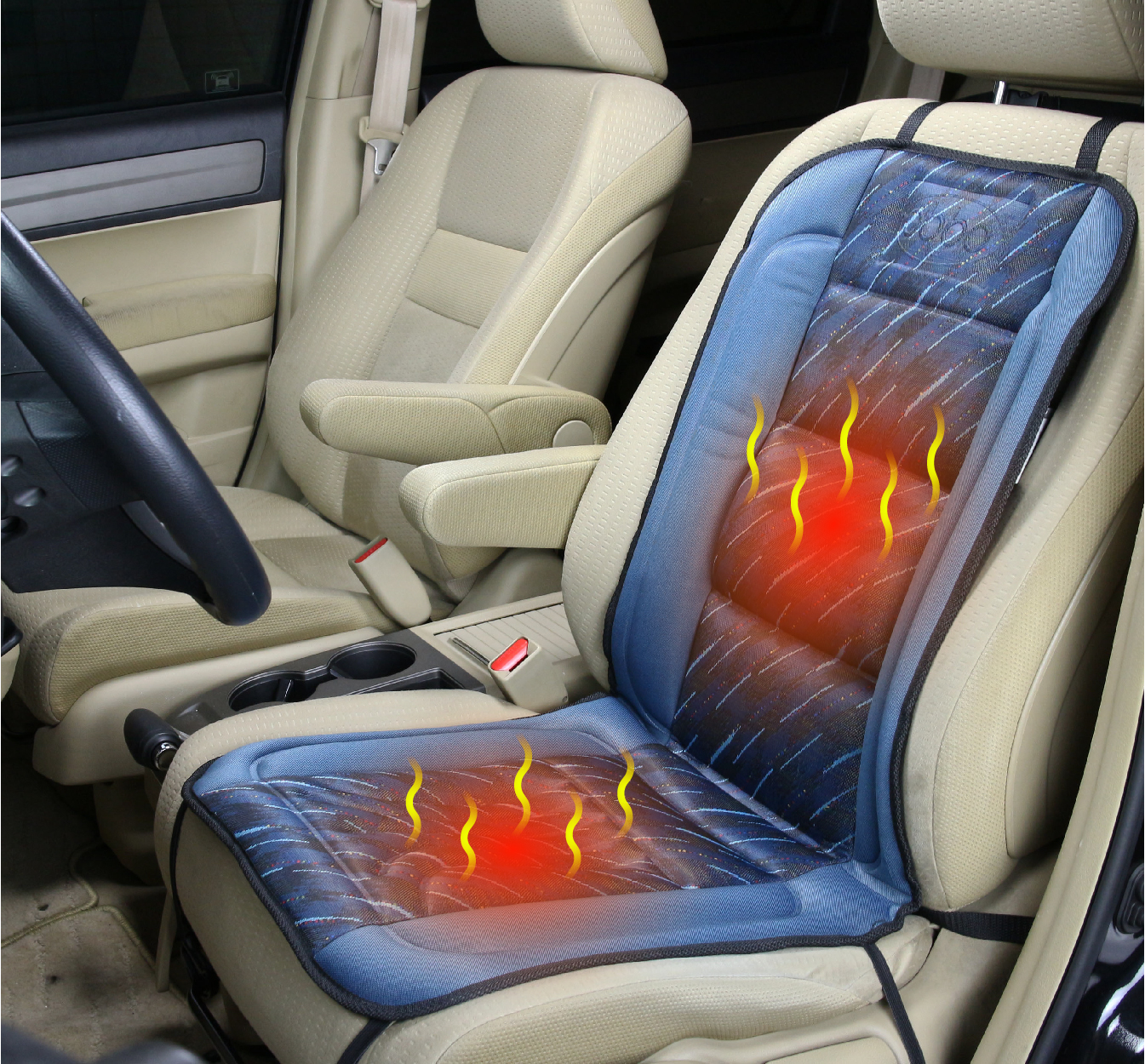 SH-4170D Beheizbare Sitzauflage12V, DE LUXE, für PKW und Transporter (grau mit Muster mehrfarbig)