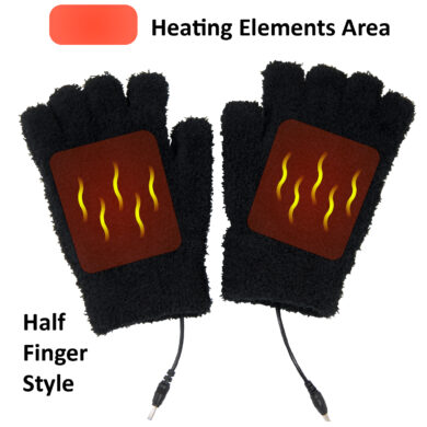 MH-1000 Erwärmte Wärmende Handschuhe aus Fernen Infrarot-Kohlefaser, Halbfinger, USB 5V 6W - Laptop, Power Bank, PC, Wellenlänge 8 - 15 μm (Gesunder Bereich: 4 - 14 μm); Schwarz-21 x 12 cm