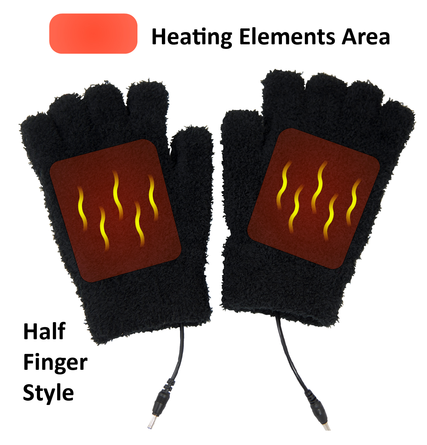 MH-1000 Erwärmte Wärmende Handschuhe aus Fernen Infrarot-Kohlefaser, Halbfinger, USB 5V 6W - Laptop, Power Bank, PC, Wellenlänge 8 - 15 μm (Gesunder Bereich: 4 - 14 μm); Schwarz-21 x 12 cm