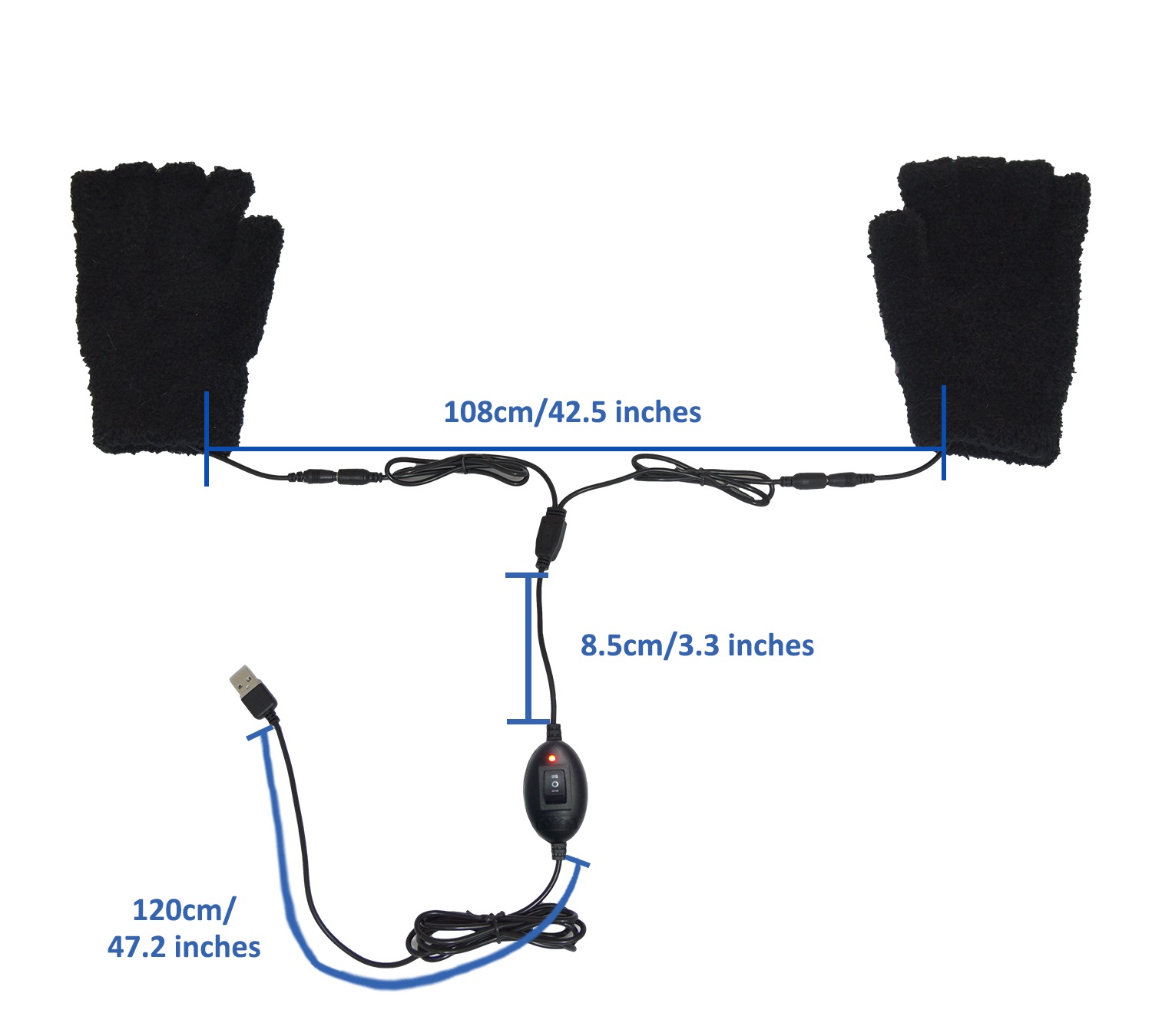 MH-1000 Erwärmte Wärmende Handschuhe aus Fernen Infrarot-Kohlefaser, Halbfinger, USB 5V 6W - Laptop, Power Bank, PC, Wellenlänge 8 - 15 μm (Gesunder Bereich: 4 - 14 μm); Schwarz-21 x 12 cm – Bild 3