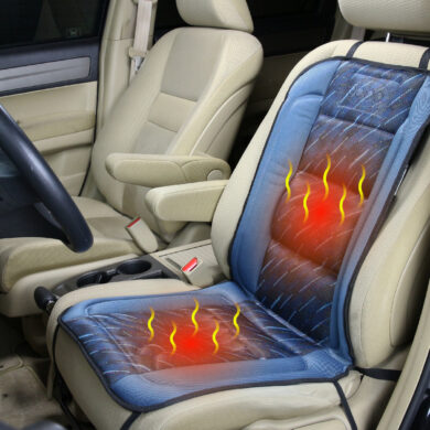 SH-4170D Beheizbare Sitzauflage12V, DE LUXE, für PKW und Transporter (grau mit Muster mehrfarbig)