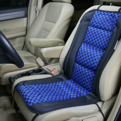 SH-4170B Beheizbare Sitzauflage12V, DE LUXE, für PKW und Transporter (schwarz mit Muster leuchtblau)