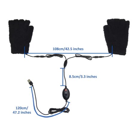 MH-1000 Erwärmte Wärmende Handschuhe aus Fernen Infrarot-Kohlefaser, Halbfinger, USB 5V 6W - Laptop, Power Bank, PC, Wellenlänge 8 - 15 μm (Gesunder Bereich: 4 - 14 μm); Schwarz-21 x 12 cm – Bild 3