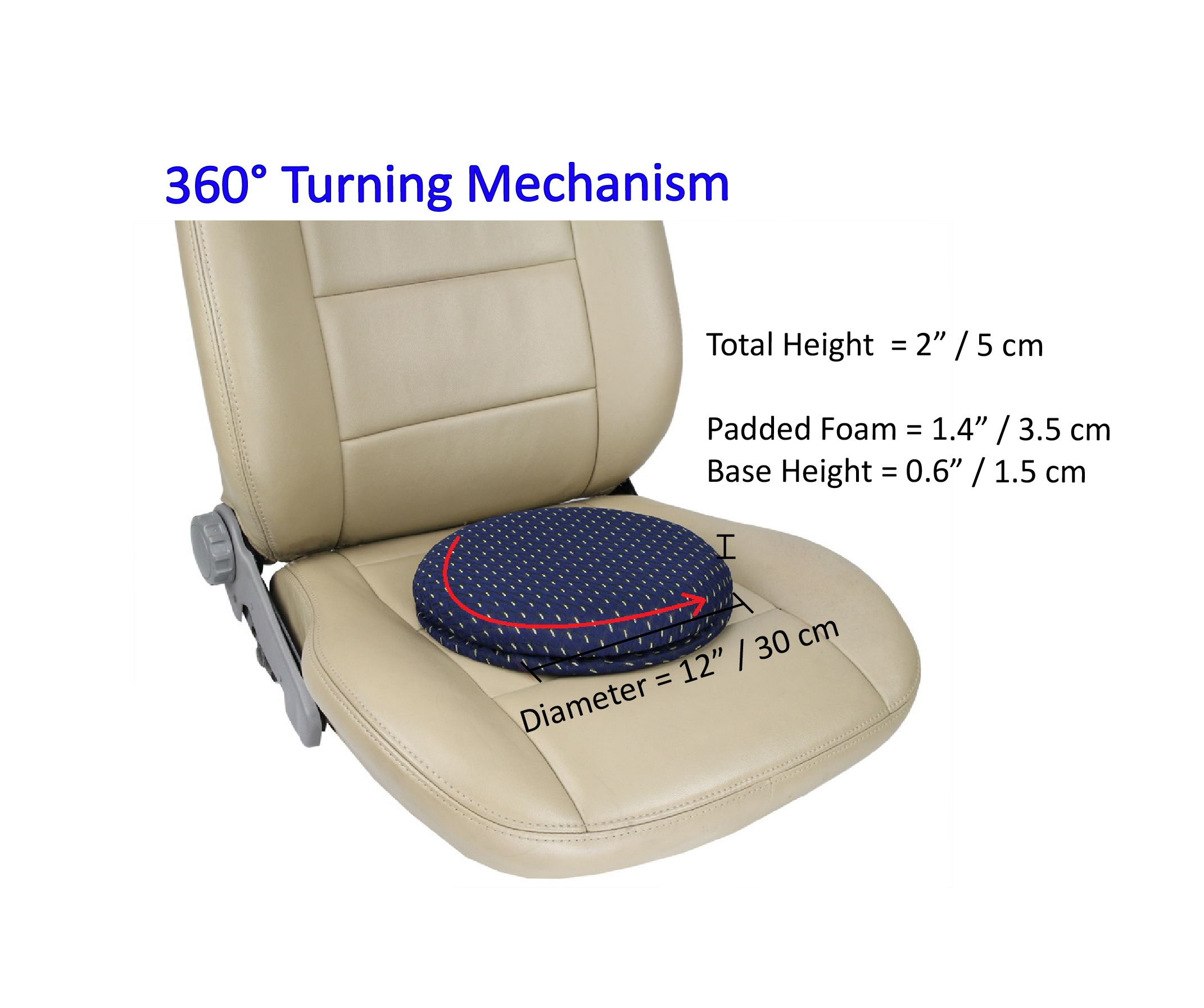 ObboMed SS-2710W 360° rotierendes drehbares Sitzkissen für Autositze,  Schaumpolster, Holzkörper, waschbarer Stoffbezug, einfache Drehung im